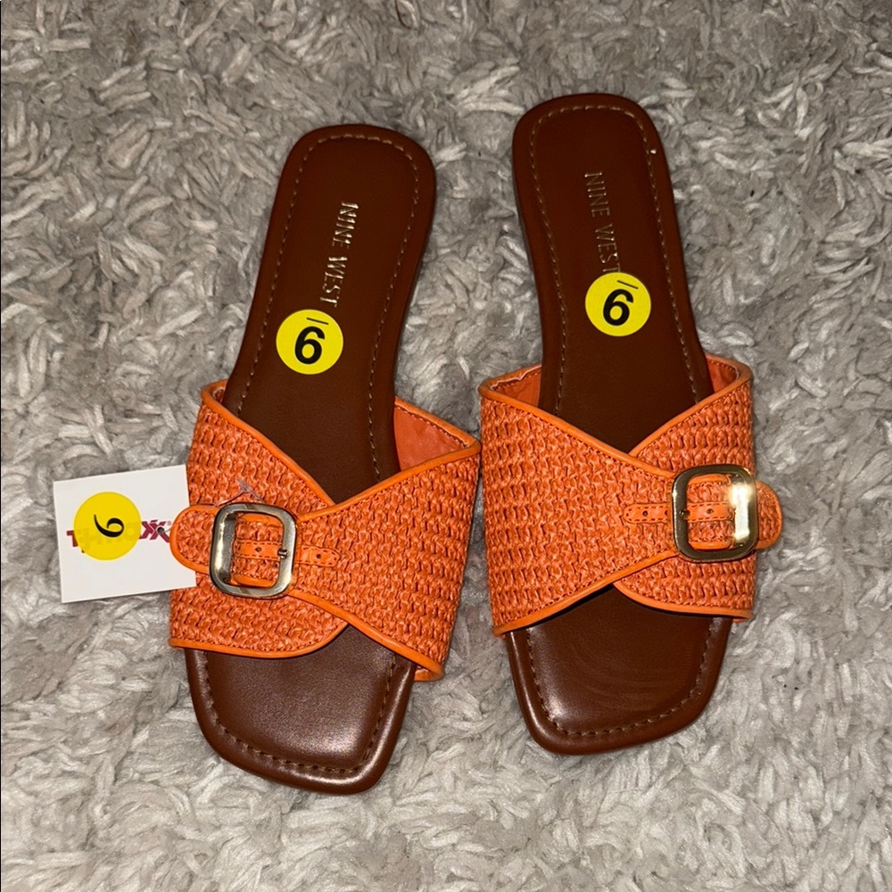 Nine West Orange Woven Slide Sandals